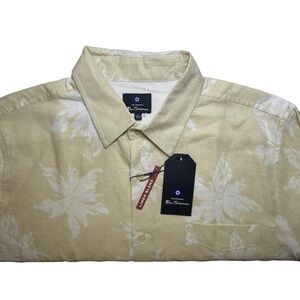 NWT BEN SHERMAN Natural Linen Blend Floral Short Sleeve Button Down Shirt Sz L